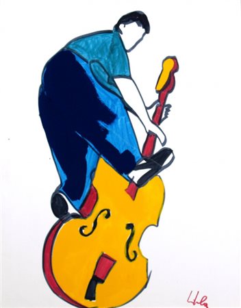 LODOLA MARCO (Dorno Pavia 1955) "Figura con chitarra" Tecnica mista e smalto...