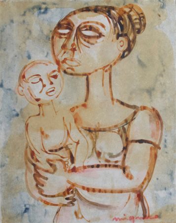 MIGNECO GIUSEPPE (Messina 1908 - Milano 1997) "MaternitÃ " China colorata su...