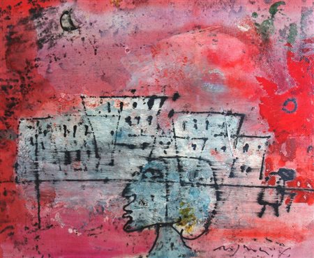 ROGNONI FRANCO (Milano 1913 - Milano 1999) "Figura con paesaggio" Tecnica...