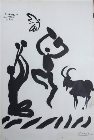 PICASSO PABLO (Malaga 1881 - Moungins 1973) "Figure con animali" 1959...