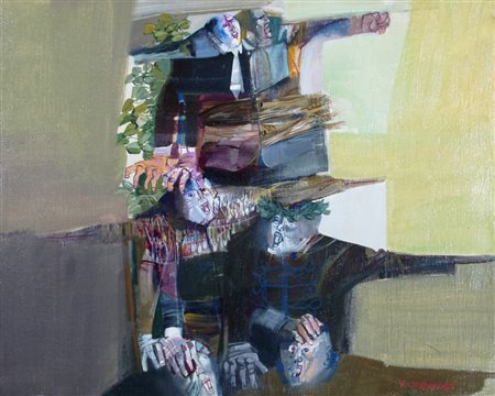 CREMONINI WALTER (Milano 1924) "Personaggi" 1976 Olio su tela cm. H: 40.00 L:...