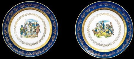 Limoges - Coppia di piatti in porcellana, Bataille de Wagram e Bataille de Friedland