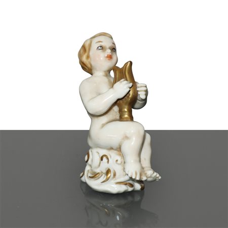 Capodimonte - Cupido con arpa in porcellana di Capodimonte policroma