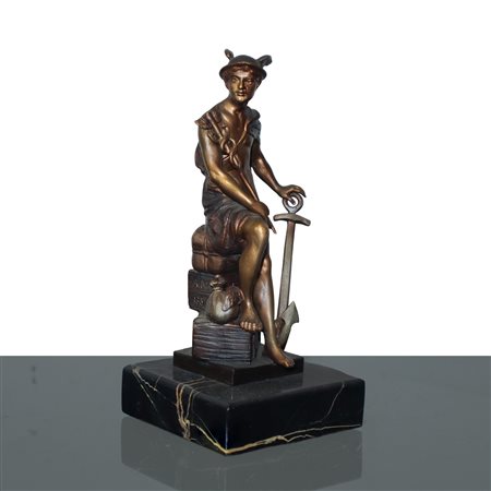 Nettuno, scultura in bronzo patinata oro