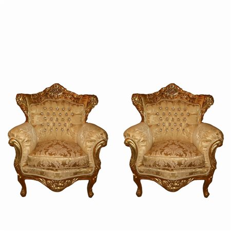 Coppia di poltrone in stile barocco in legno dorato