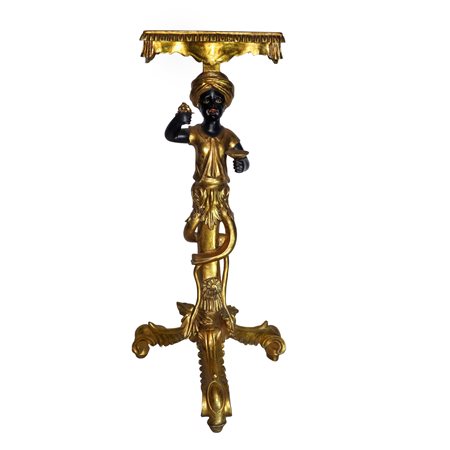 Guéridon dorato a tre piedi con moro