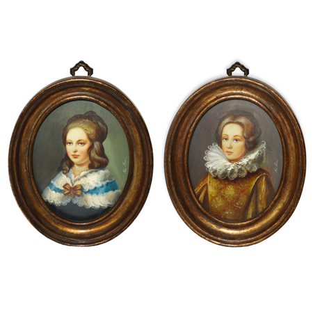 Coppia di miniature in cornice ovale