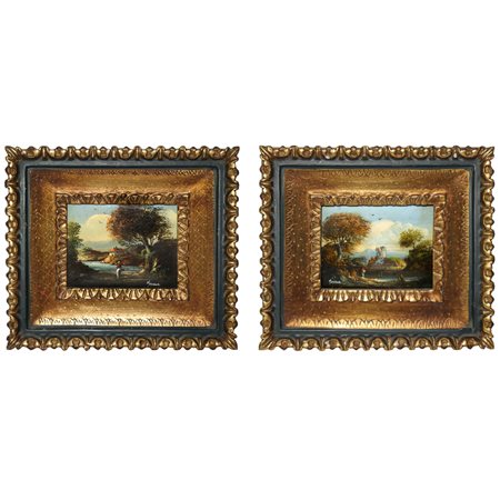 Scene campestri, coppia di piccoli dipinti