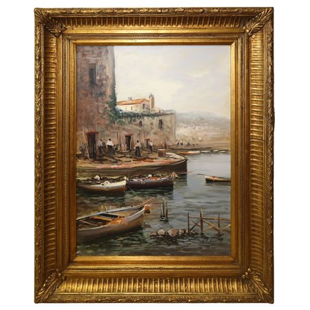 Andrea  Savino (1958)  - Marina con barche in porticciolo