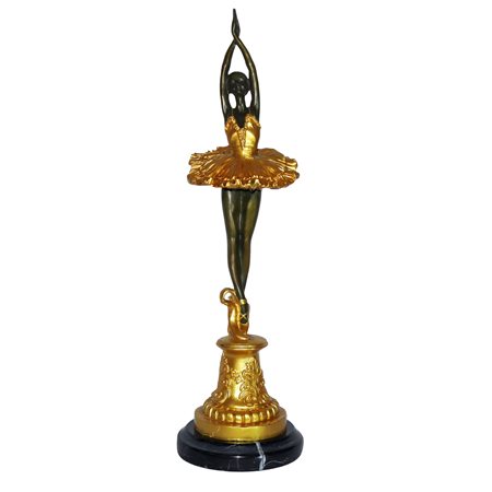 Ballerina in metallo con tutù e piedistallo color oro