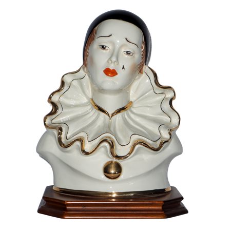 Mezzobusto di Pierrot su base ottagonale in legno
