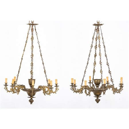 MANIFATTURA SICILIANA DEL XIX SECOLO, Coppia di lampadari