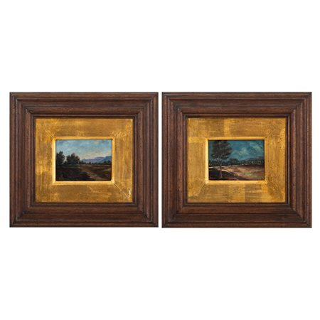 PITTORE DEL XX SECOLO, Paesaggi, Coppia di oli su tavoletta