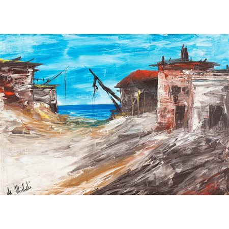 PITTORE DEL XX SECOLO, Viale sul molo, Olio su tela
