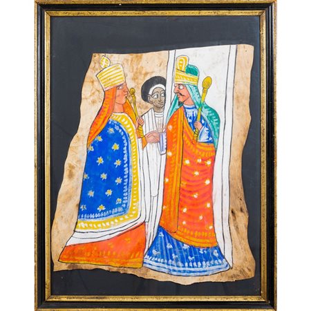 PITTORE ETIOPE DEL XX SECOLO, Pittura su pelle di pecora