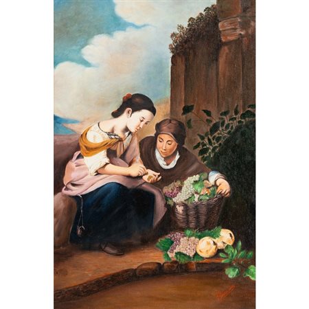 PITTORE DEL XX SECOLO, Venditrici di frutta, Olio su tela