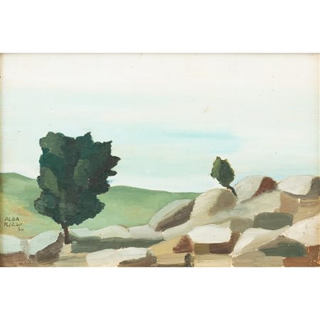 ALBA RIZZO, Paesaggio, Olio su cartone