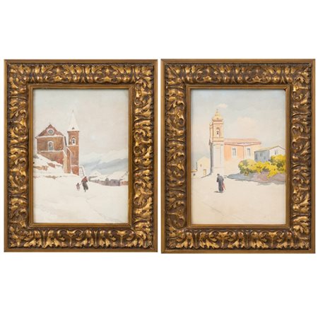 ANONIMO DEL XX SECOLO, Due acquarelli su carta
