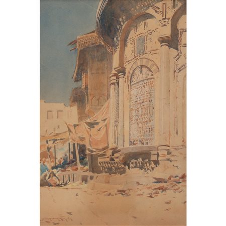 ALBERTO CAMPOLUNGHI, Mercato, Acquarello su carta