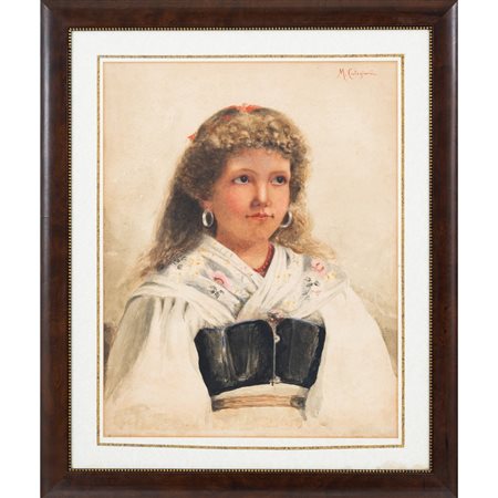 MICHELE CORTEGIANI, Ritratto di popolana, Acquarello su carta