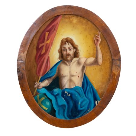 MANIFATTURA SPAGNOLA XIX SECOLO, Pittura vetro forma ovale