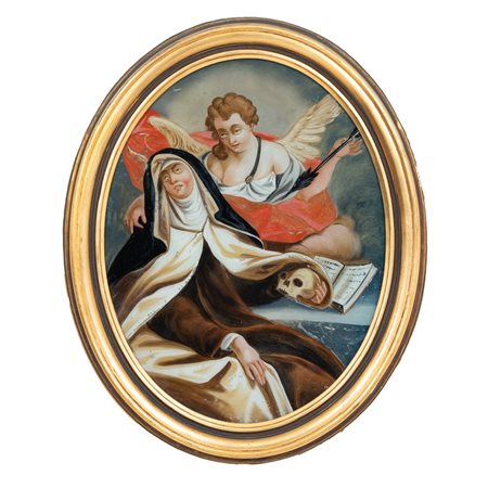 MANIFATTURA ITALIANA XIX SECOLO, Pittura vetro forma ovale