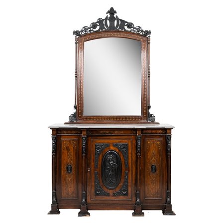 MANIFATTURA SICILIANA FINE XIX SECOLO, Etagere con specchiera