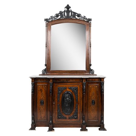 MANIFATTURA SICILIANA FINE XIX SECOLO, Etagere con specchiera