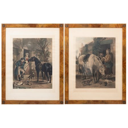 COPPIA DI STAMPE DEI PRIMI DEL '900, Figure con cavallo