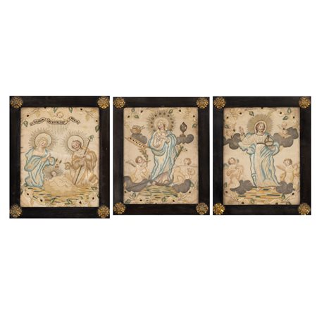 MANIFATTURA SICILIANA DEL XIX SECOLO, Tre piccoli quadri