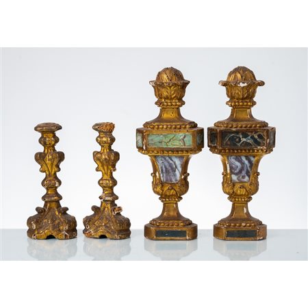 MAN. SICILIANA XVIII SECOLO, Coppia pigne e coppia candelabri