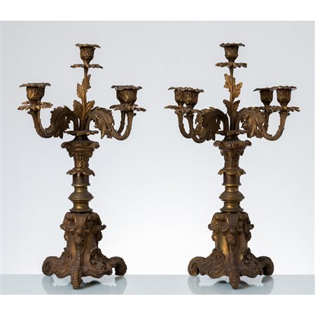 MANIFATTURA SICILIANA FINE XIX SECOLO, Coppia di candelabri