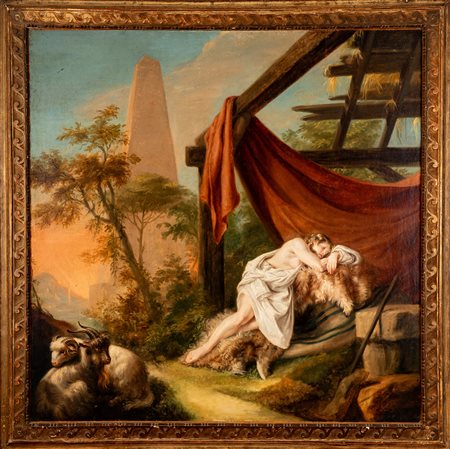 Scuola dell'Italia meridionale, secolo XVIII - Paesaggio con ninfa dormiente