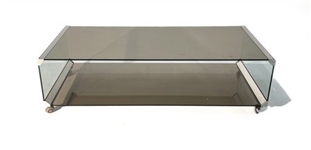 Gallotti e Radice Carrellino in vetro fumé a due ripiani con profili in metallo