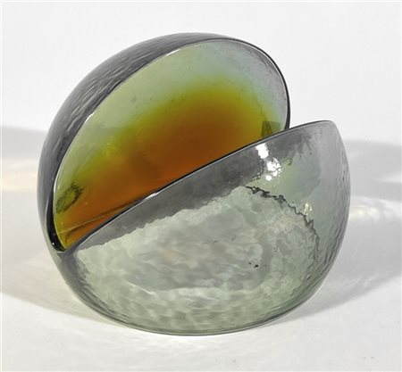 Toni Zuccheri Portacarte in vetro soffiato fumé e ambra. Esecuzione Veart, Muran