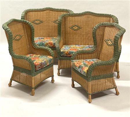 Fornitura da veranda composta da coppia di poltrone e coppia di divani in giunc