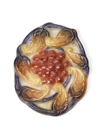 Gabriel Argy Rousseau Medaglione in pasta vitrea policroma raffigurante foglie e