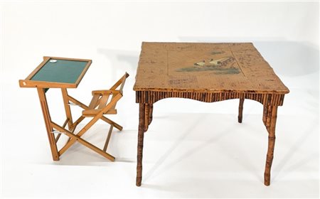 Lotto composto da un tavolino per bambino ed un tavolo rivestito in giunco e di