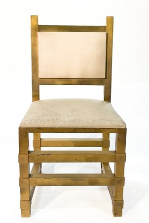 Sedia in ottone e vinilpelle bianca. Italia, anni '70. (difetti)