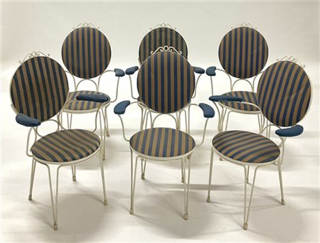 Gruppo di sei poltrone in ferro laccato. Italia, anni '40/'50. (difetti)