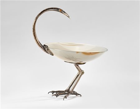 Gabriele De Vecchi Coppetta Art Déco in agata con piede e presa in argento a gui