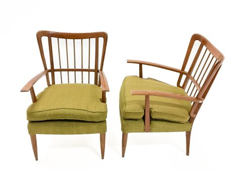 Paolo Buffa (Attribuito)
Coppia di poltroncine da camera in mogano massello, sed