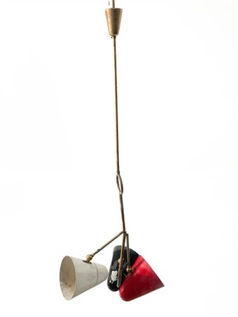 Stilnovo (Attribuito)
Lampada a sospensione a tre luci in ottone con paralumi in