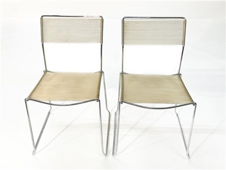 Coppia di sedie con struttura in acciaio cromato