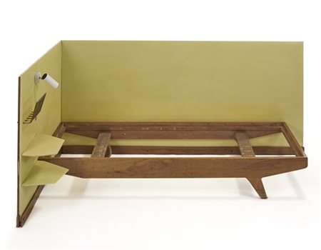 Osvaldo Borsani Letto singolo con parete attrezzata in legno massello, impiallac