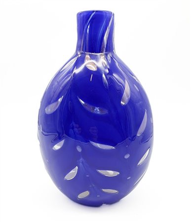 Barovier e Toso Vaso a decoro fenicio in vetro cristallo e blu cobalto con appli