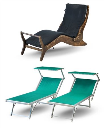 Lotto composto da una sedia a sdraio Navy in legno di rovere massello e due let