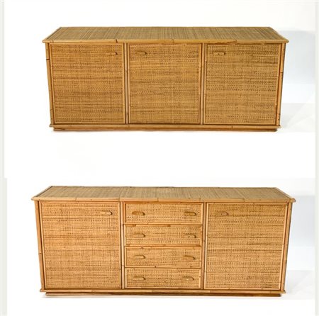 Vivai del Sud (Attribuito)
Lotto composto da due credenze in rattan e giunco. It