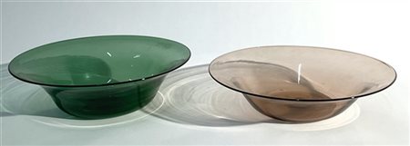 Manifattura di Empoli Due piatti centrotavola in vetro trasparente verde e rosin