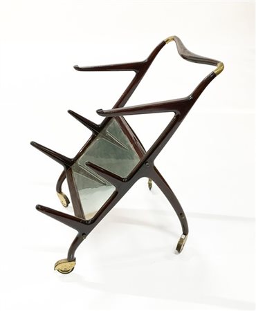 Ico Parisi Carrello portariviste in ebano con guarnizioni in ottone e superficie